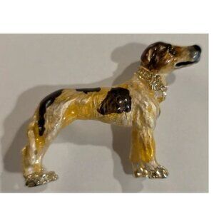 VINTAGE L-S LOUIS STERN ENAMEL DOG BROOCH PIN RHINESTONE BOW COLLAR 2"